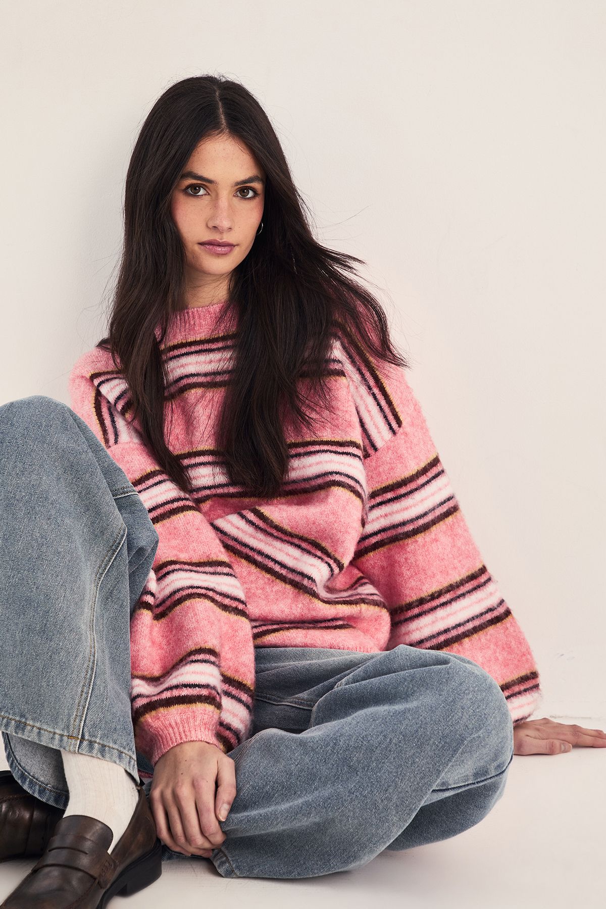 NastyGal Stripe Knitted Jumper Pink image 1
