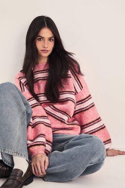 NastyGal Stripe Knitted Jumper Pink
