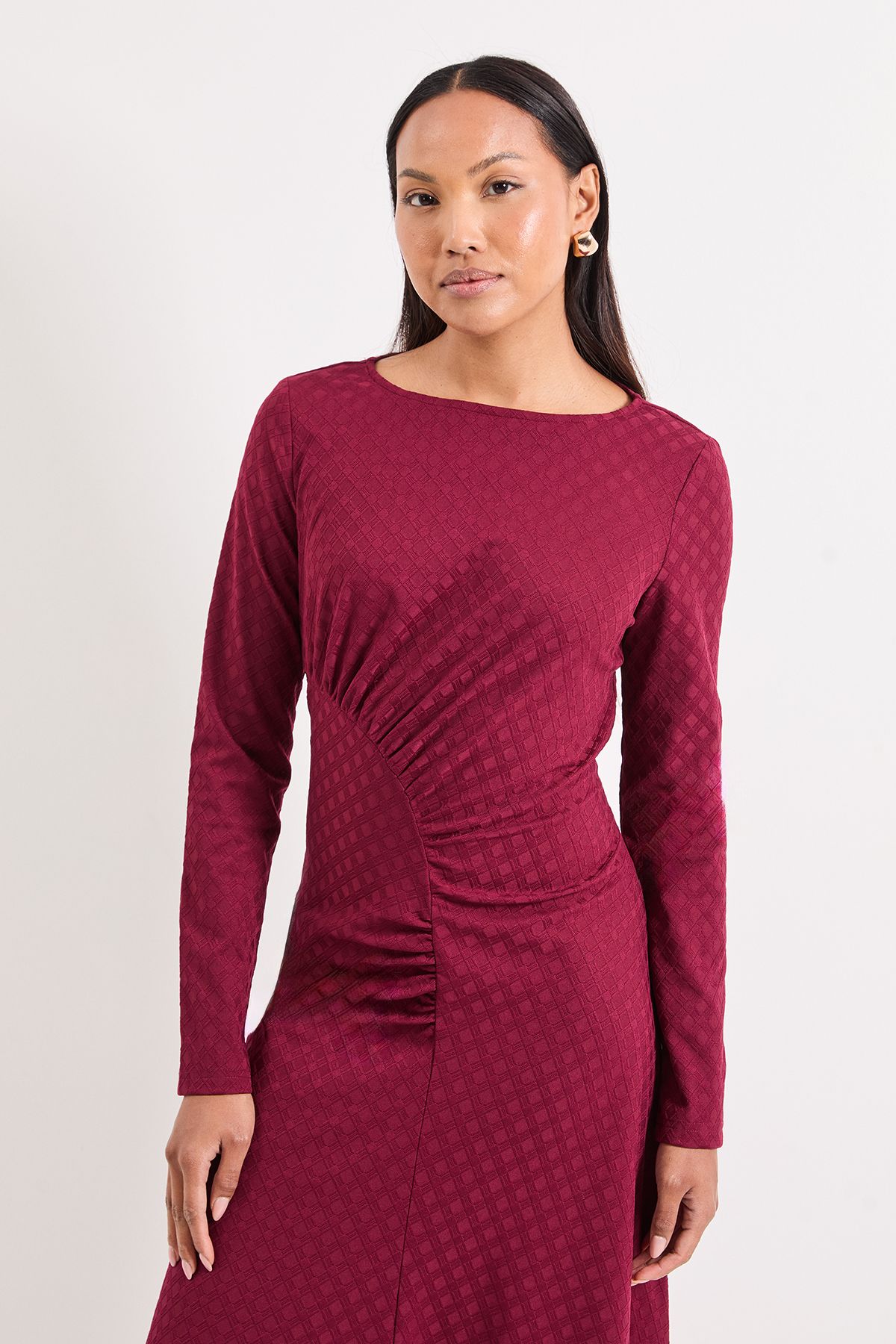 Principles Ruched Detail Textured Jersey Jacquard Maxi Dress Wine image 2