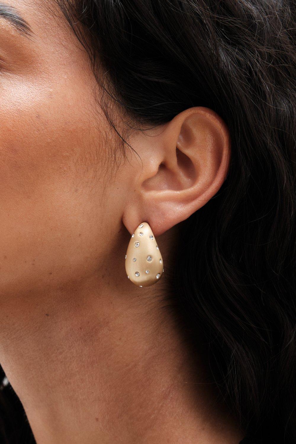 Mood Gold Gold Polished And Crystal Stone Dome Hoop Earrings PLT