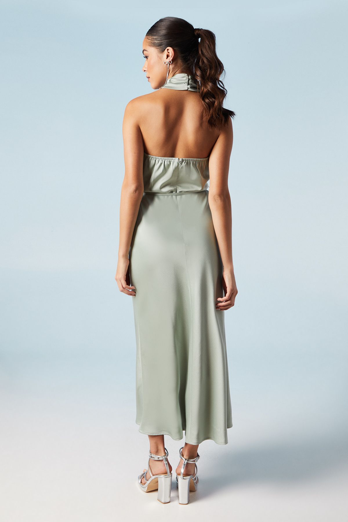 Oasis Cross Front Halterneck Bridesmaid Dress Sage image 3