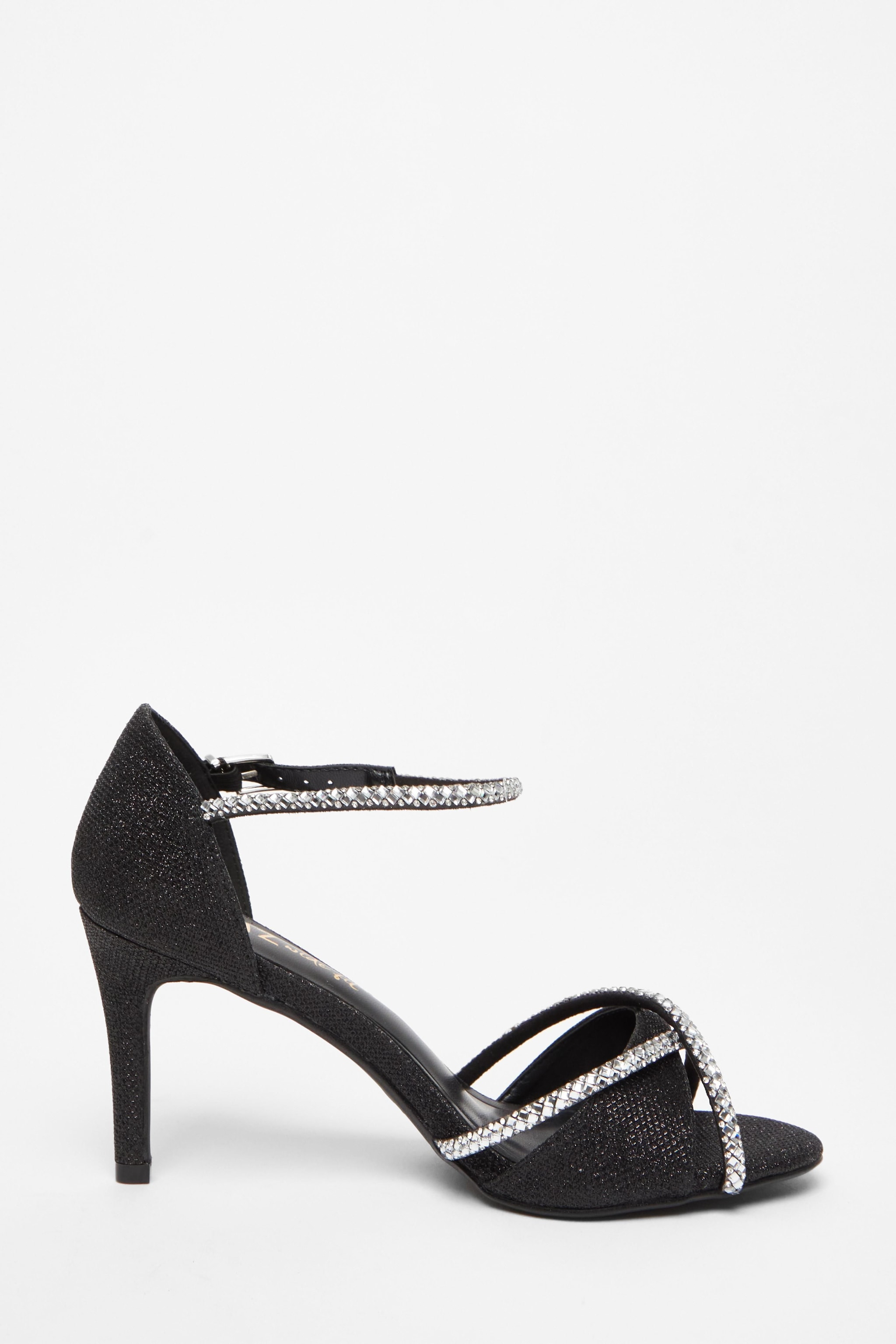 Quiz Black Wide Fit Diamante Heels image 5