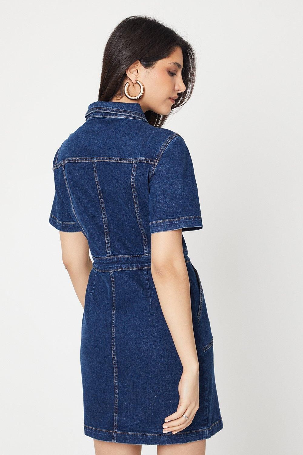 Dorothy Perkins Denim Short Sleeve Mini Dress Indigo image 3
