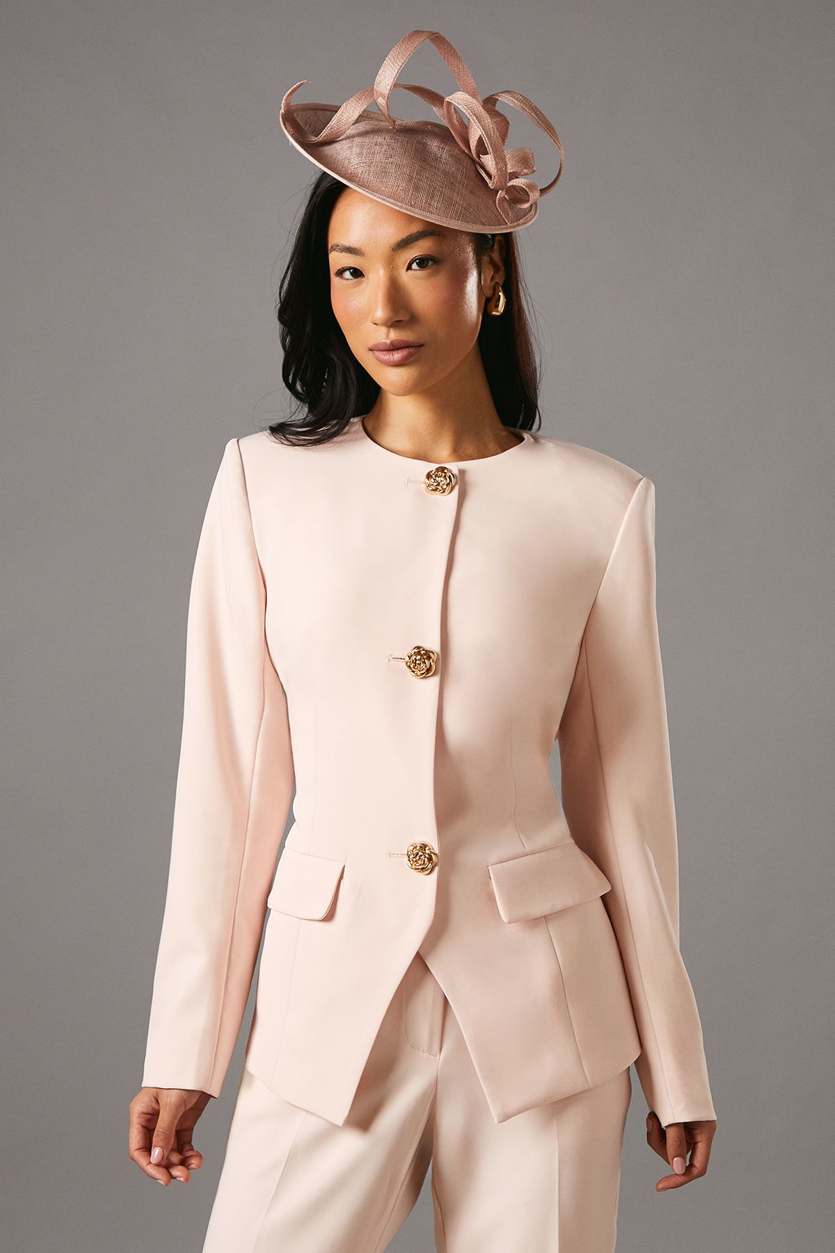 Coast Rose Button Long Sleeve Tailored Jacket Blush image 1