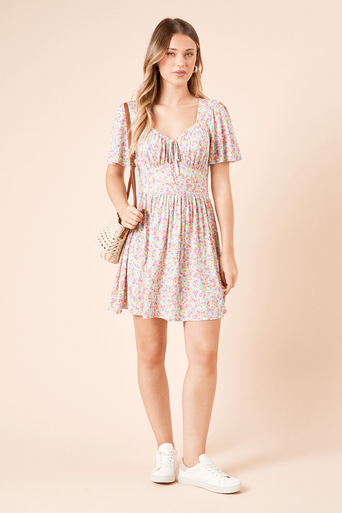 Dorothy Perkins Ditsy Tie Front Mini Dress Multi image 1