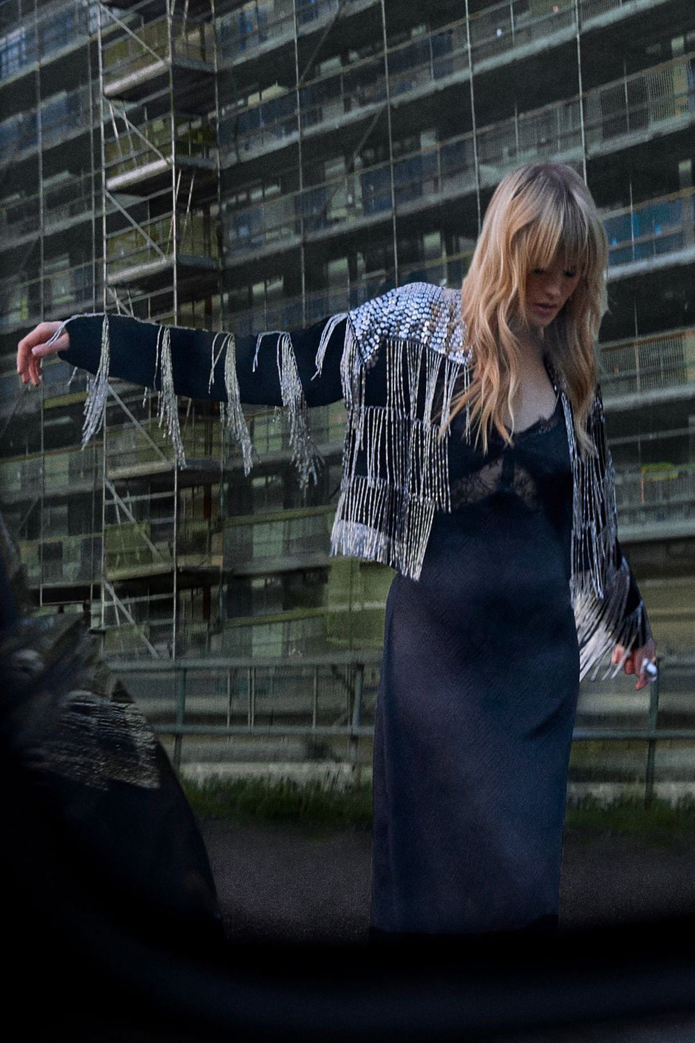 Warehouse Satin Lace Insert Strappy Camisole Midi Slip Dress Black image 1