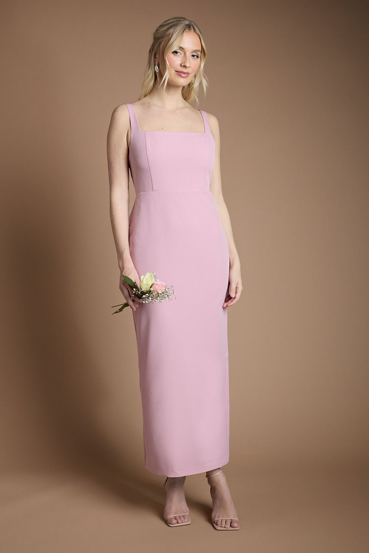 Coast Sleeveless Square Neck Bow Back Midaxi Bridesmaid Dress Antique Rose image 1