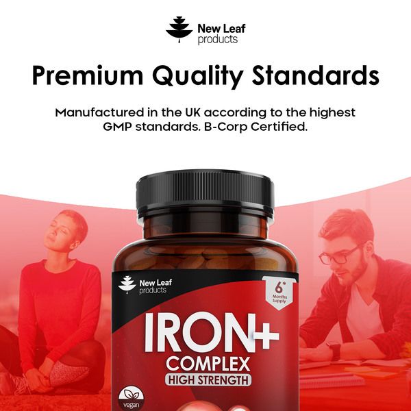 New leaf health Iron Tablets Complex High Strength Complex + Vitamins C, B12 (6 Months Supply) image 5