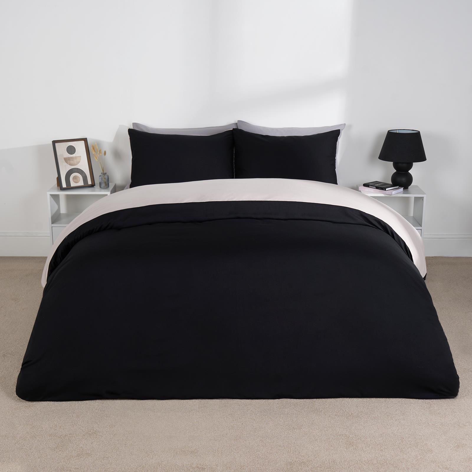 OHS Plain Reversible Duvet Cover With Pillowcase Set image 1