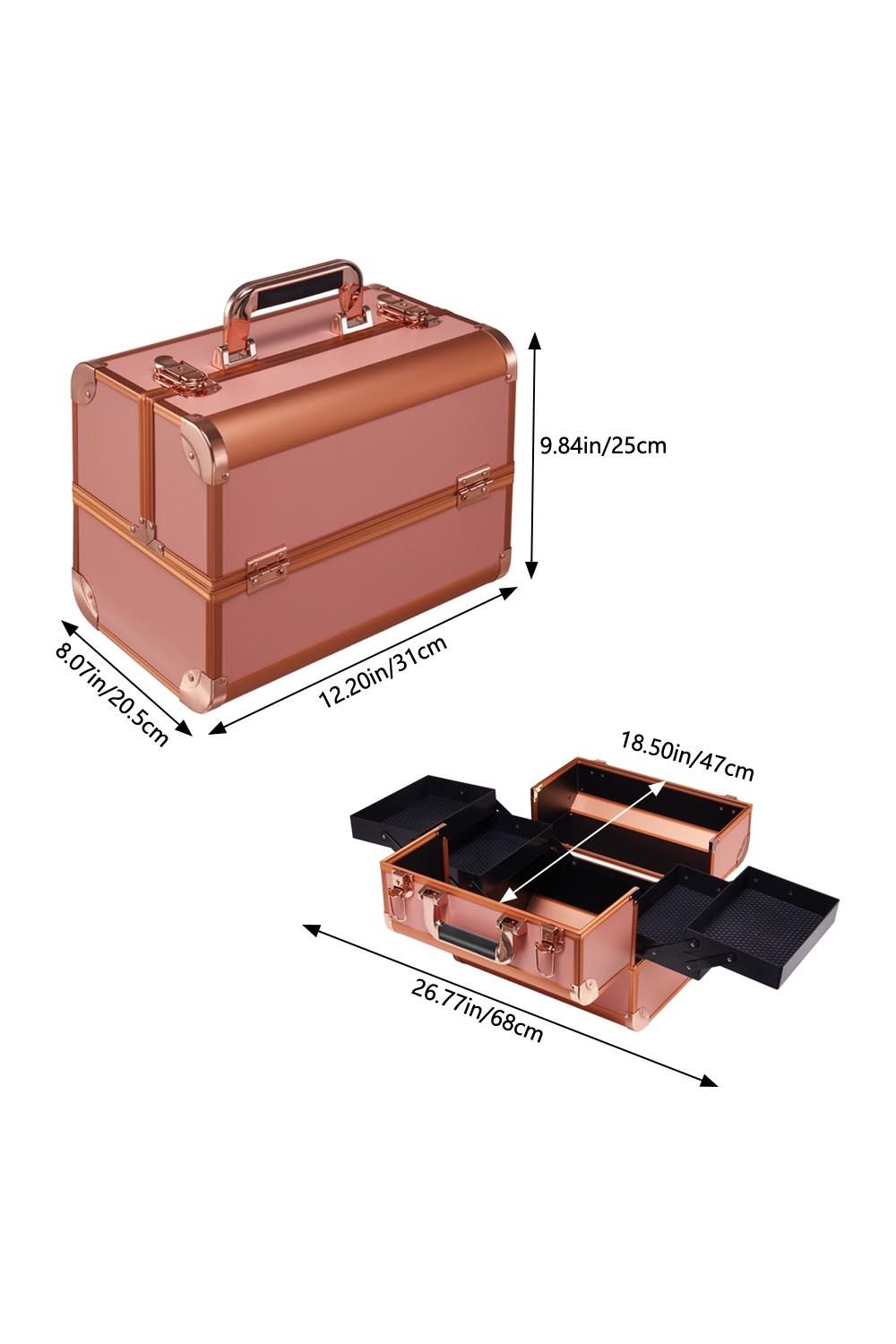 SHEONLY Gold Cosmetic Box 4 Trays with Compartments Professional Makeup Box Storage Organizer Case image 3