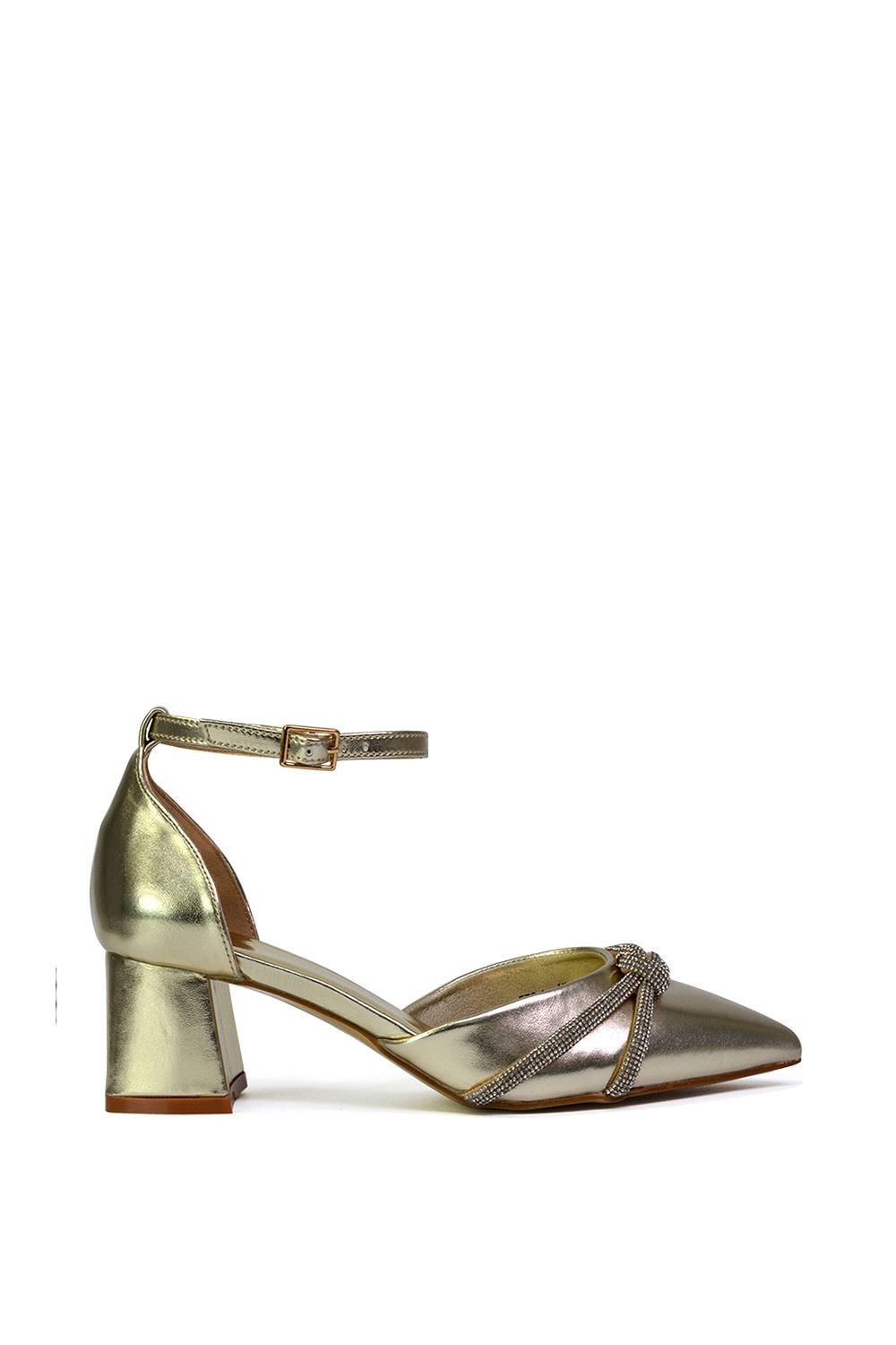 XY London 'Sarah' Ankle Strap Pointed Toe Diamante Mid Block Heels image 1