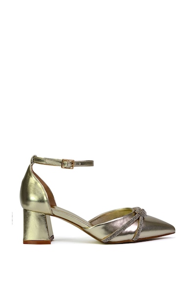XY London 'Sarah' Ankle Strap Pointed Toe Diamante Mid Block Heels