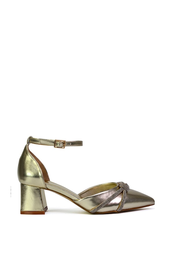 XY London 'Sarah' Ankle Strap Pointed Toe Diamante Mid Block Heels