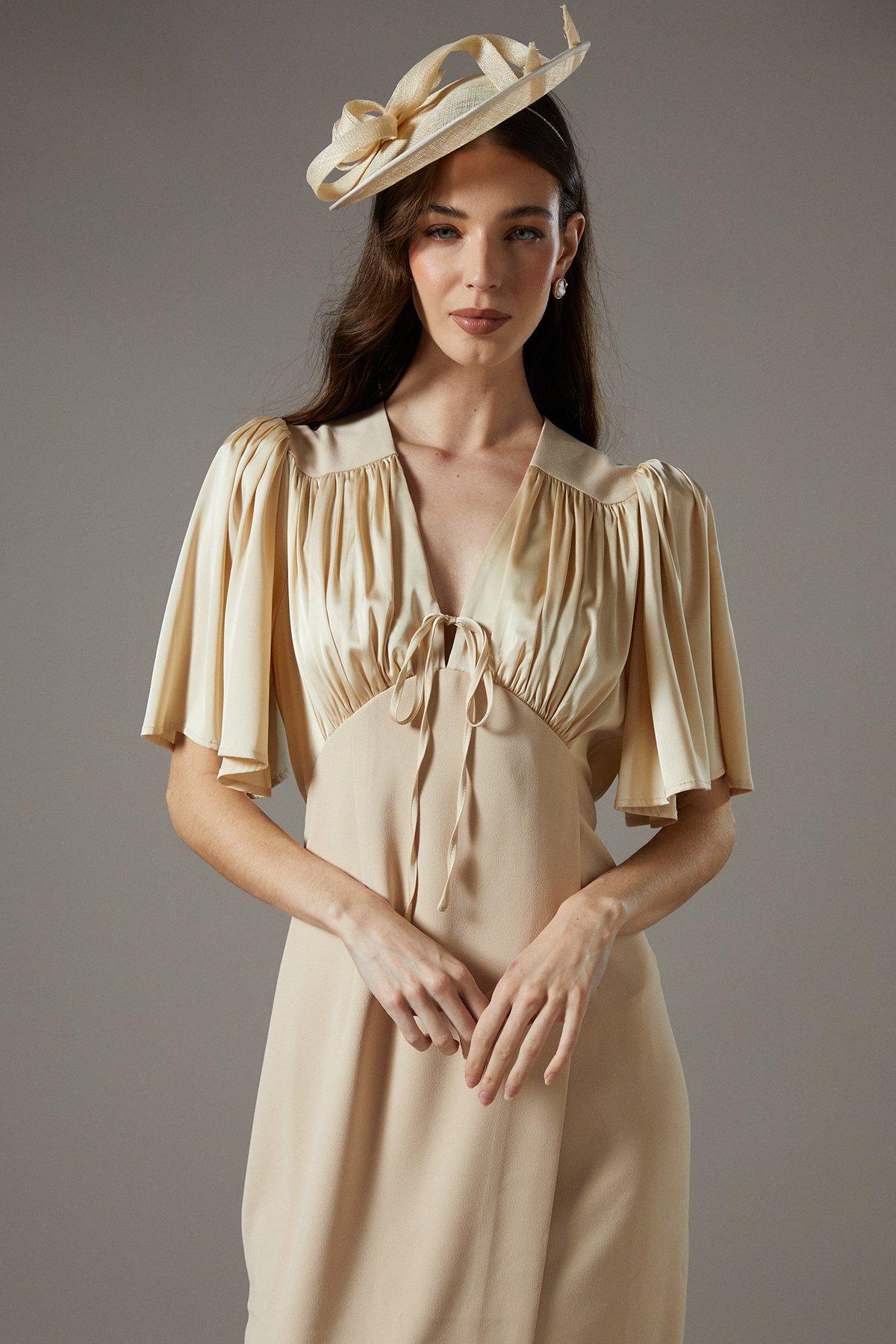 Coast Satin Tie Front Tea Dress Oyster image 4