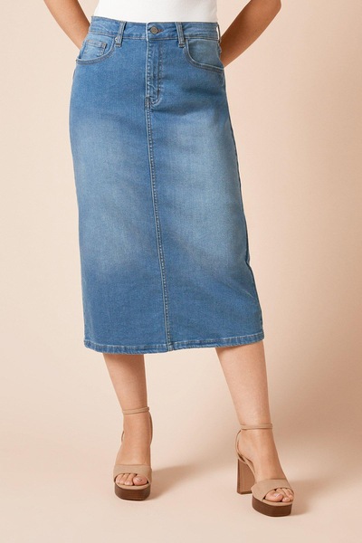 Dorothy Perkins Denim Midi Skirt Mid Wash
