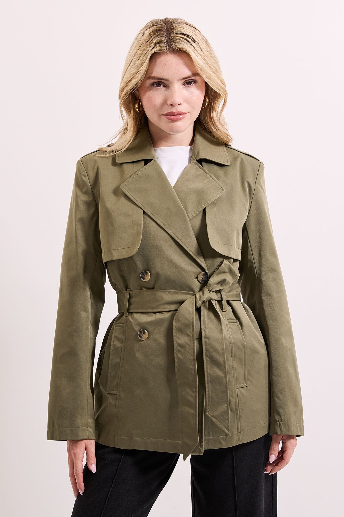 Dorothy Perkins Double Breasted Belted Trench Coat Khaki image 2