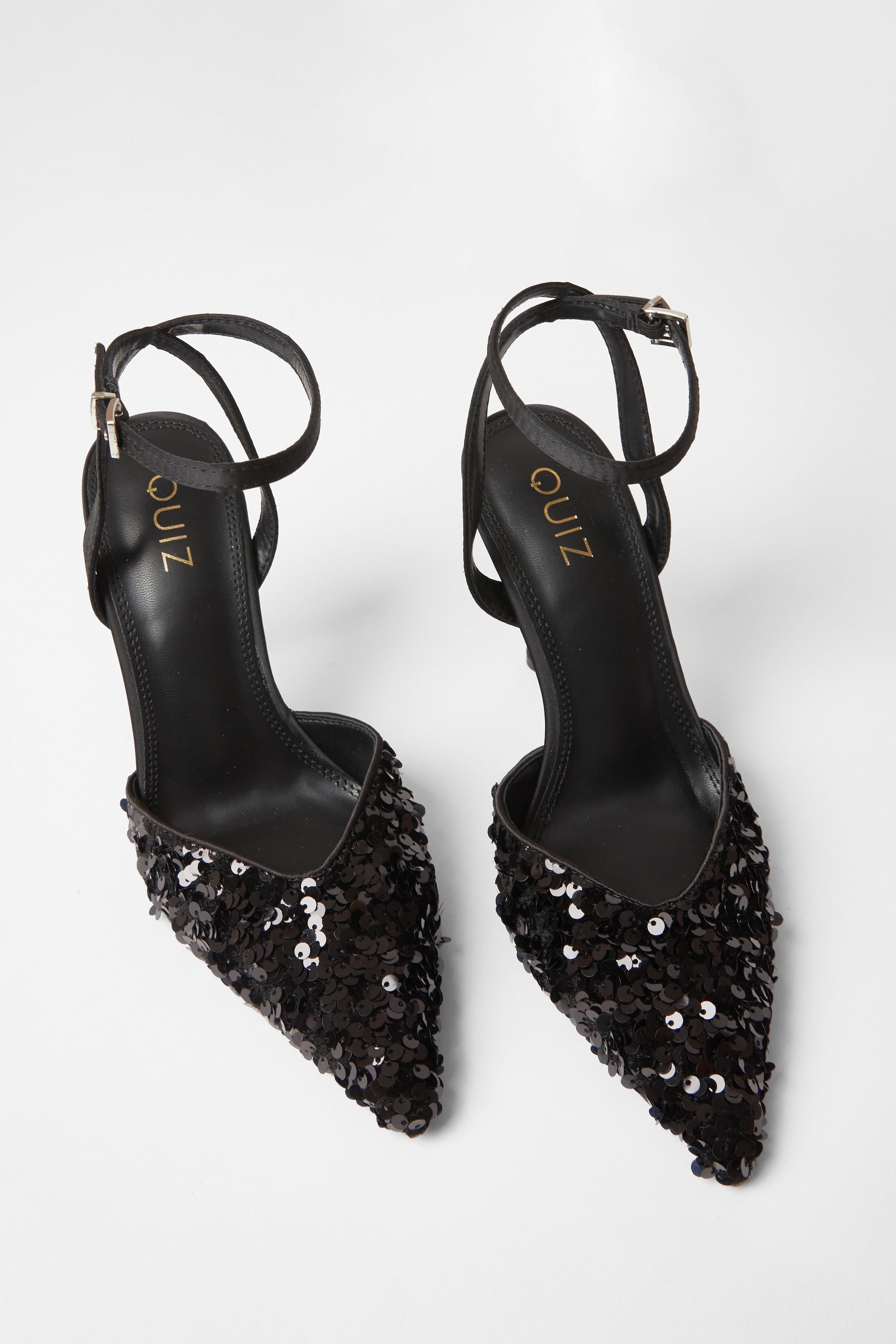 Quiz Black Velvet Sequin Court Heels image 2