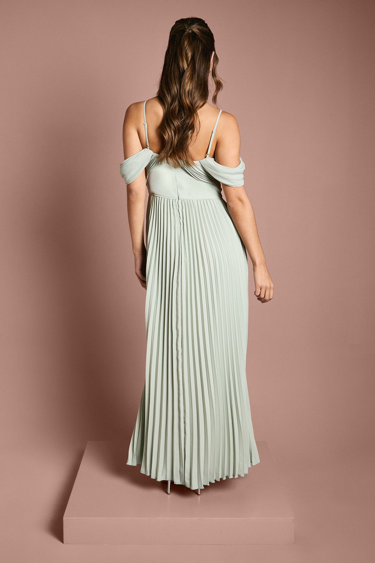 Coast Bardot Pleated Maxi Bridesmaid Dress Sage image 3