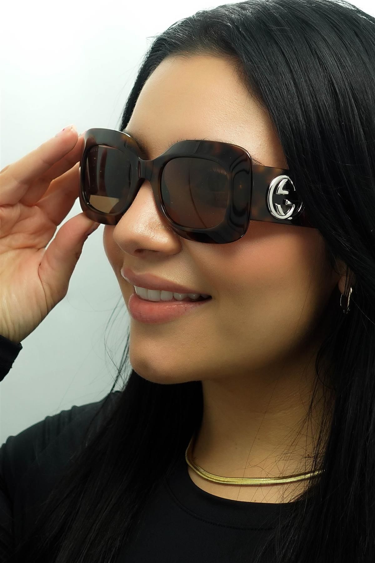 Gucci Square Havana with Silver Brown GG1695S image 5