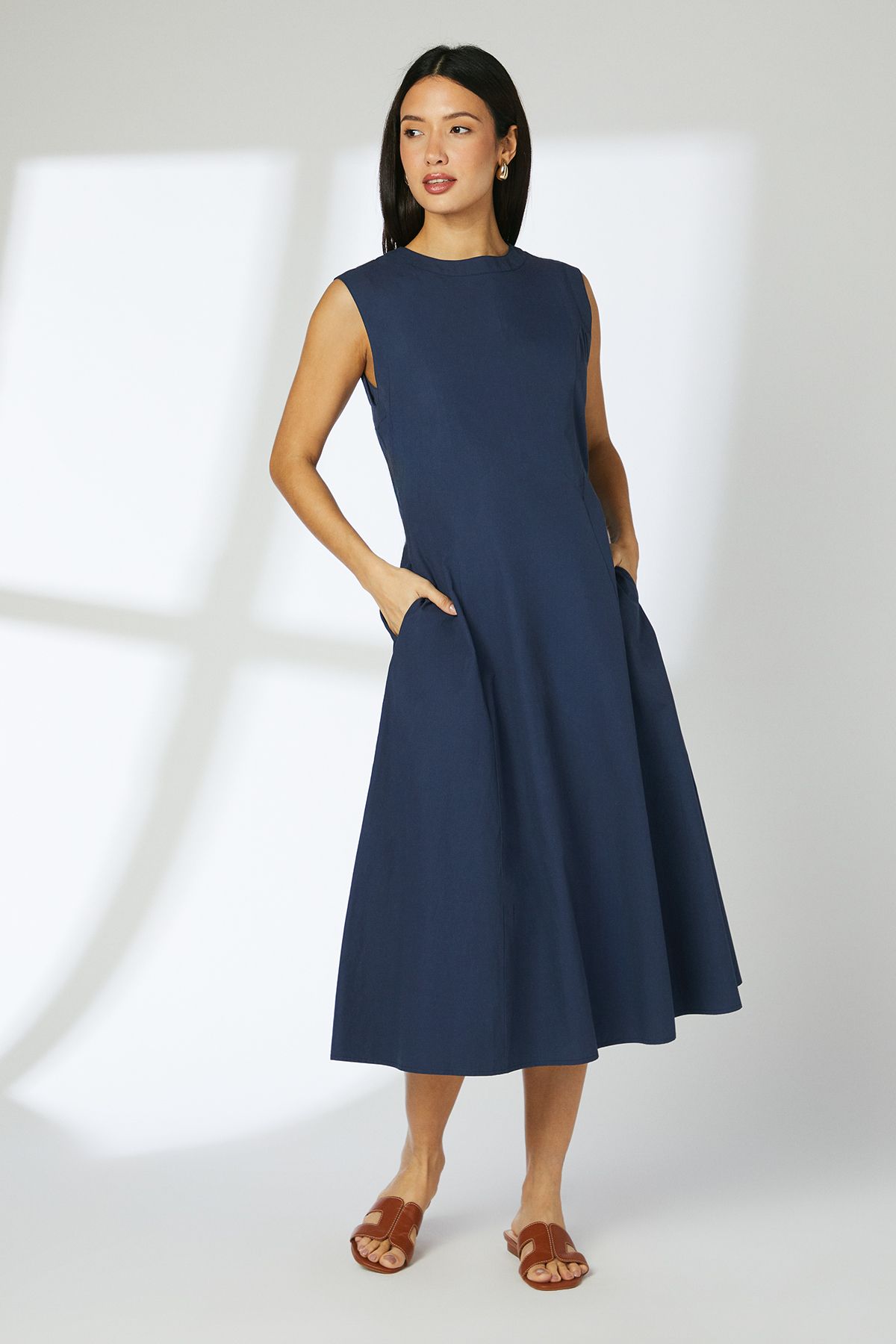 Principles Navy Seam Detail Cotton Poplin Midi Dress Navy image 1