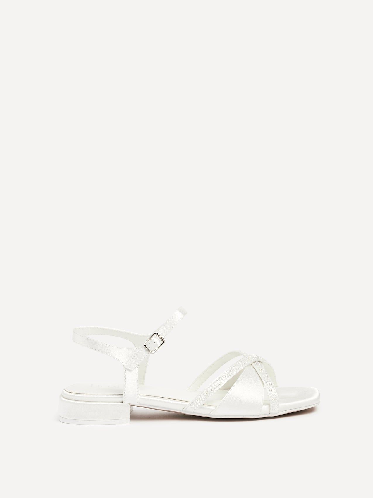 Linzi Spellbound Bridal Ivory Satin Low Heel Sandals