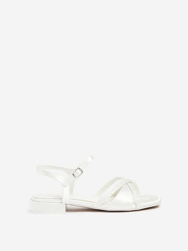 Linzi Spellbound Bridal Ivory Satin Embellished Low Block Heel Sandals