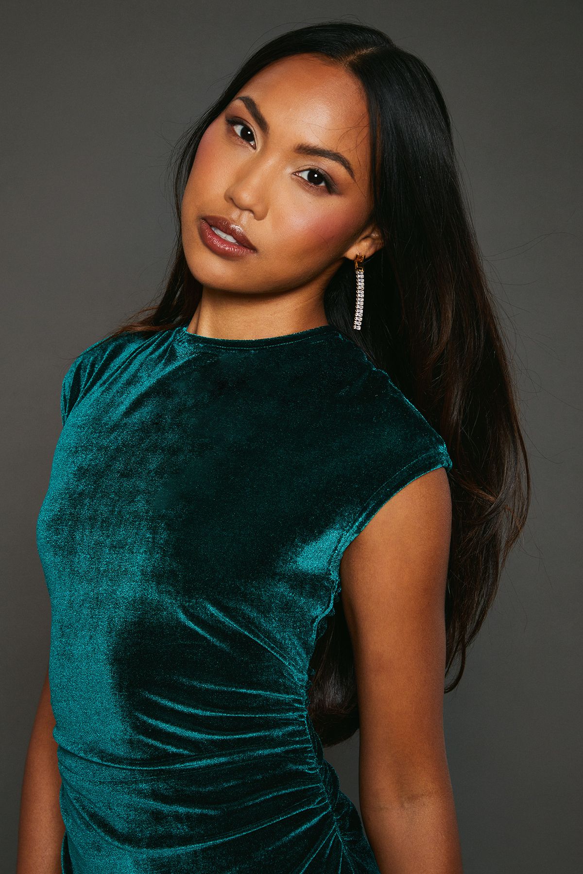 Principles Green Velvet Ruched Waist Midi Dress Green image 2