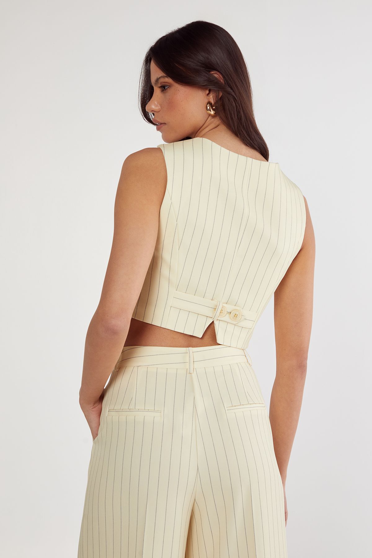 NastyGal Butter Pinstripe Tailored Vest Butter image 4