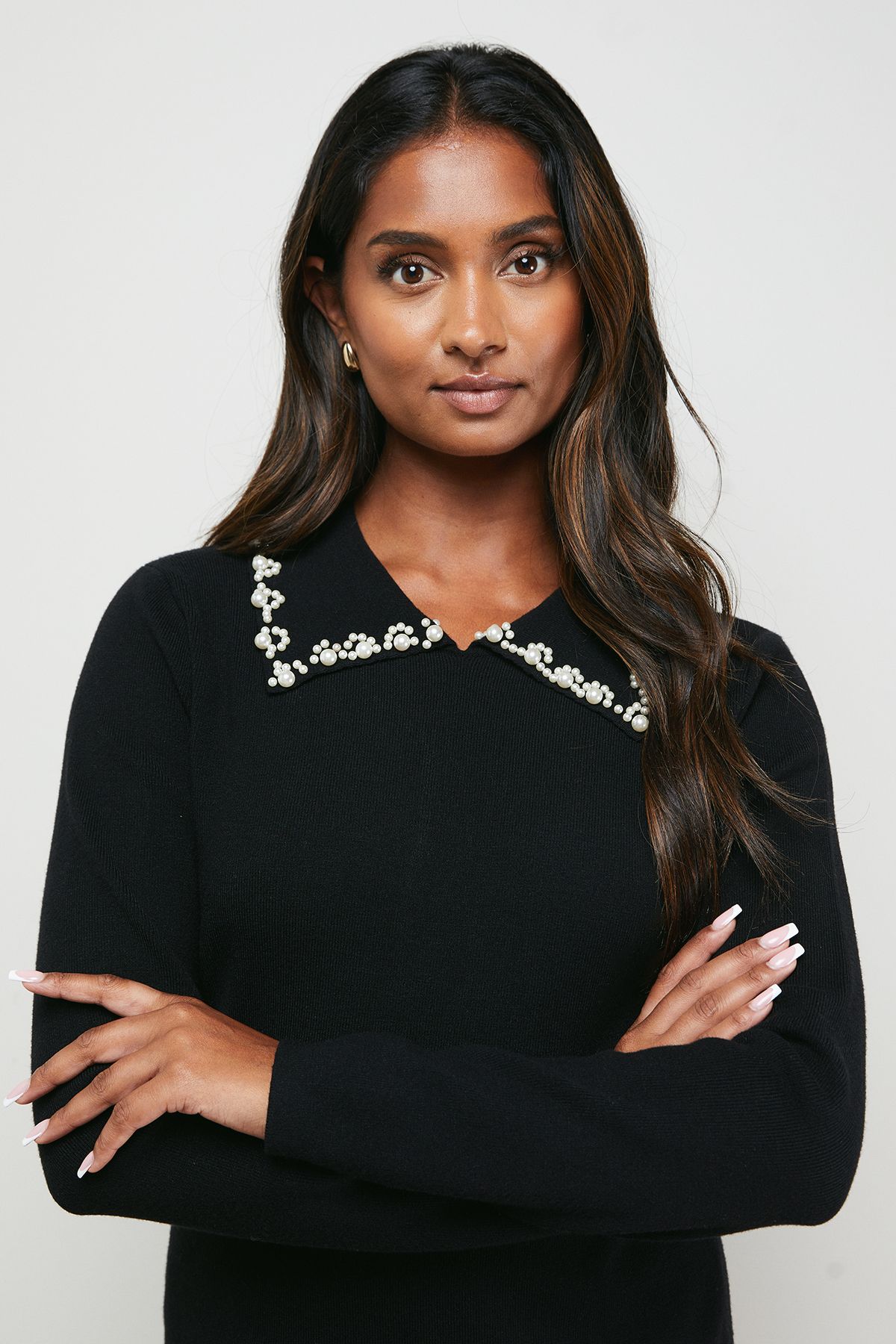 Oasis Embellished Collar Detail Jumper Dress Black image 5