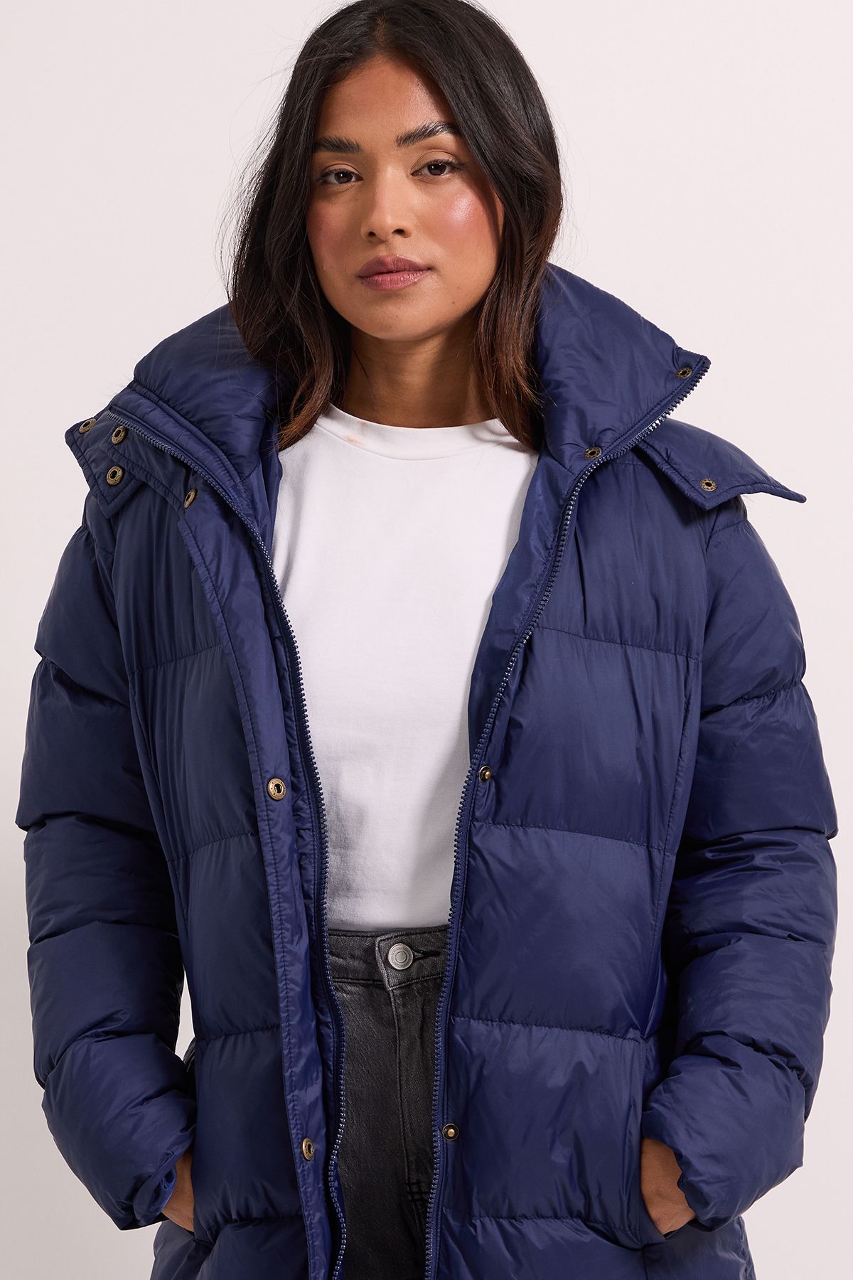 Dorothy Perkins Petite Fur Trim Padded Puffer Coat Navy image 4
