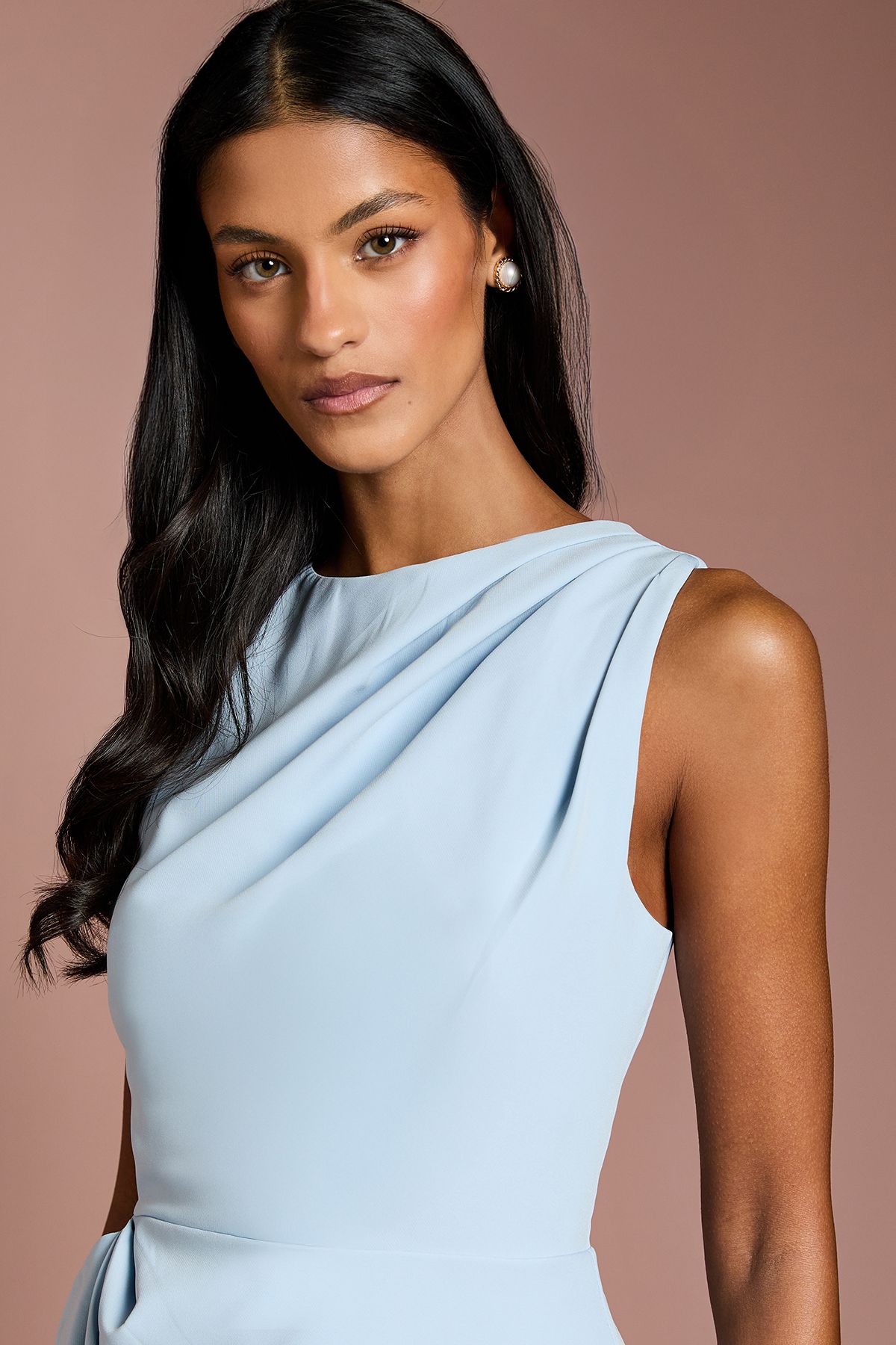 Coast Petite Crepe Ruffle Dress With Low Back Pale Blue image 4