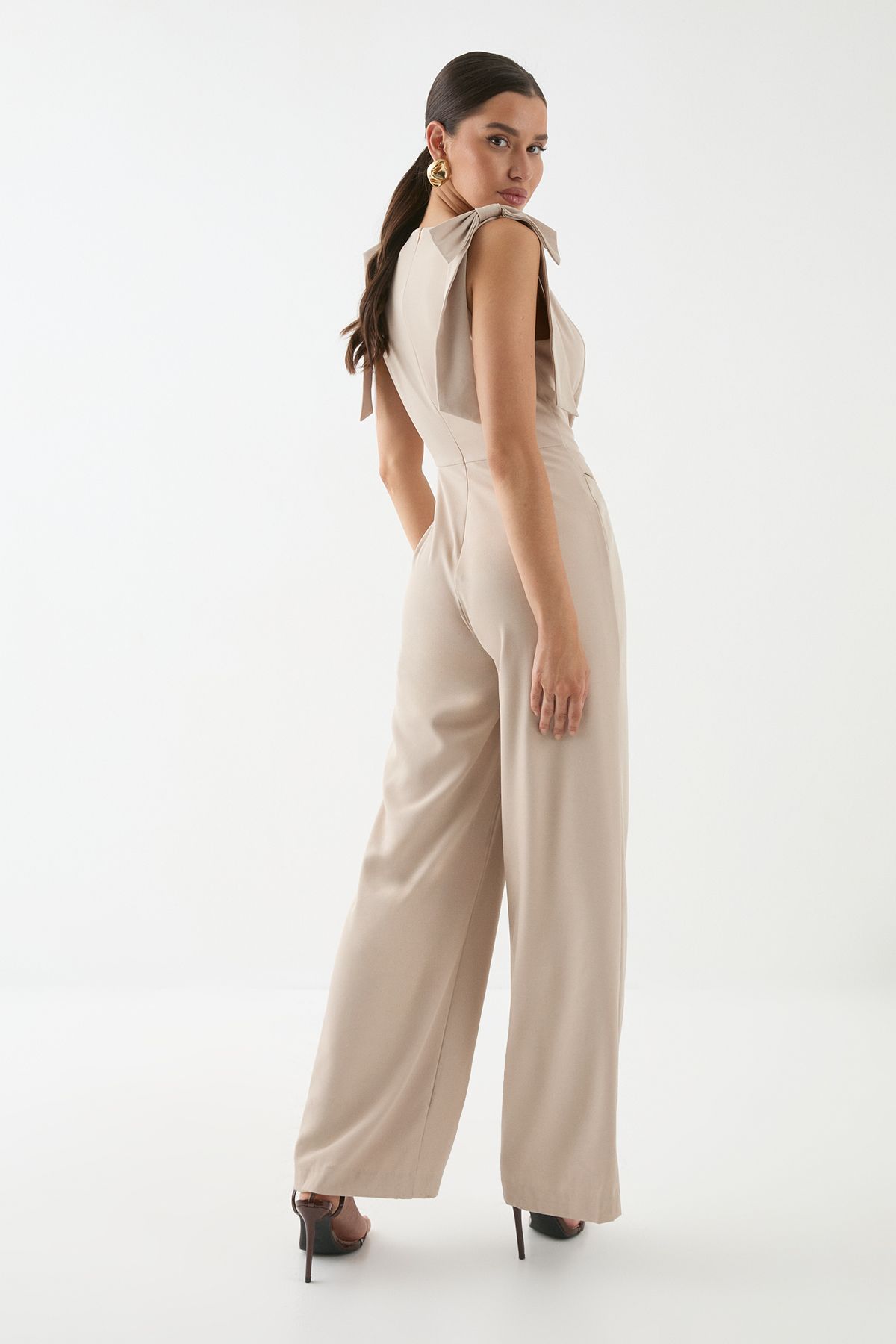 MissPap Tailored Tie Shoulder Waistcoat Jumpsuit Stone image 3
