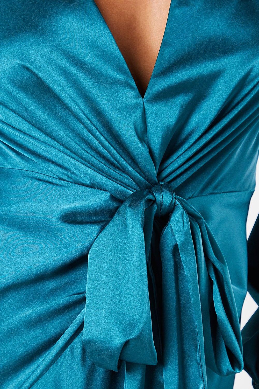 Coast Satin Twist Front Midi Dress Teal image 5