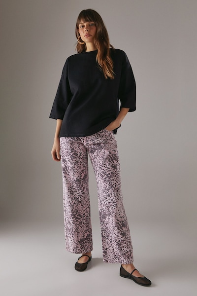 Warehouse Printed Denim Low Rise Dad Jeans Leopard