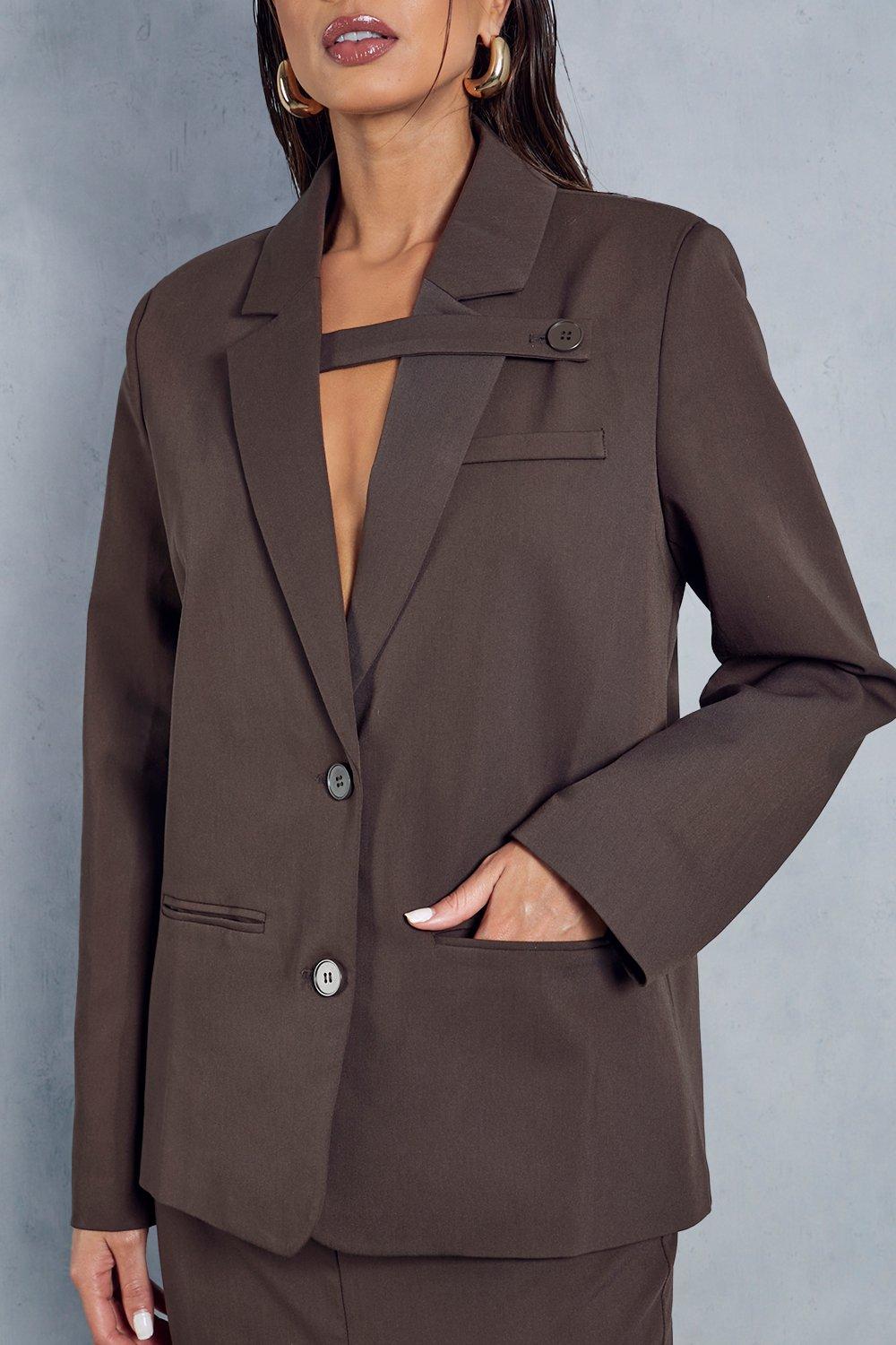 MissPap Oversized Strap Detail Blazer Chocolate image 5