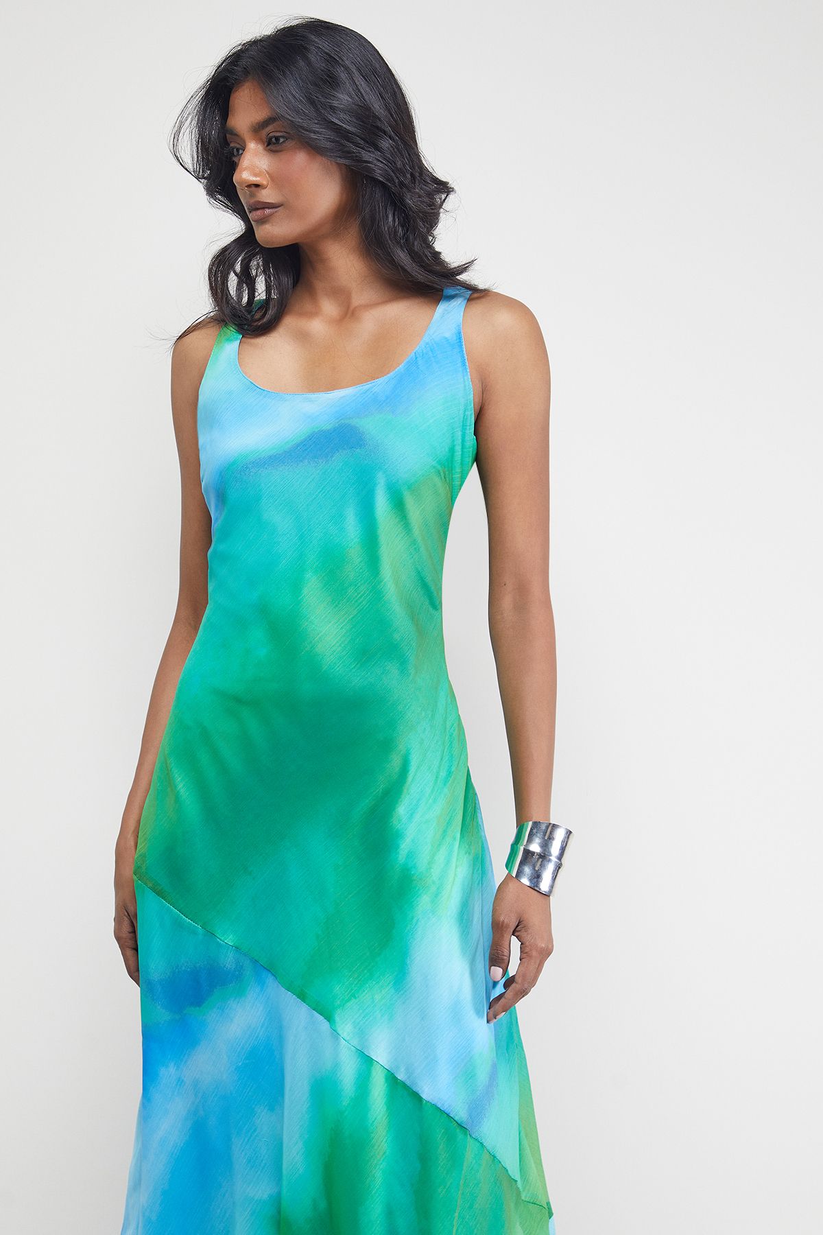 Warehouse Ombre Chiffon Square Neck Bias Midi Slip Dress Blue image 4