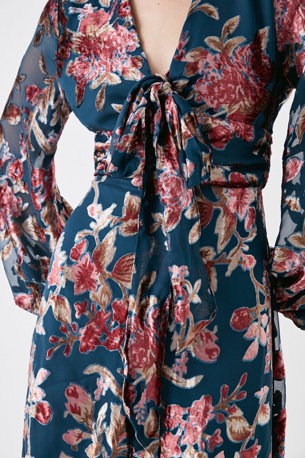 Coast Sophie Habboo Tie Front Devore Maxi Dress Green image 3