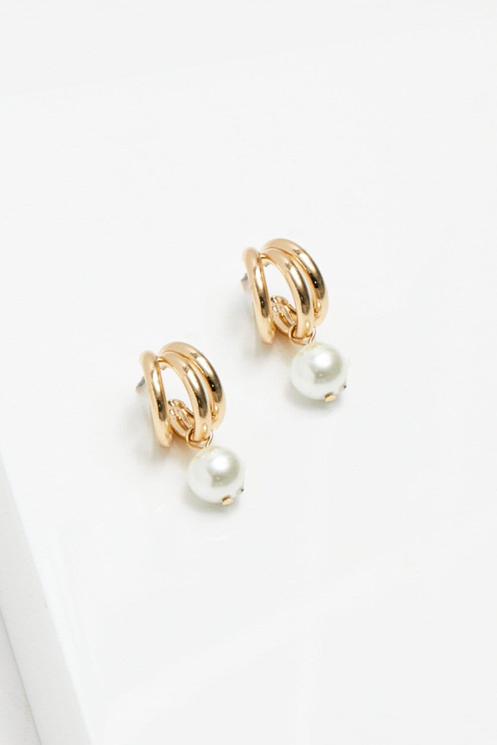 Inicio Gold Plated Tripple Row And Pearl Hoop Earrings - Gift Pouch image 2