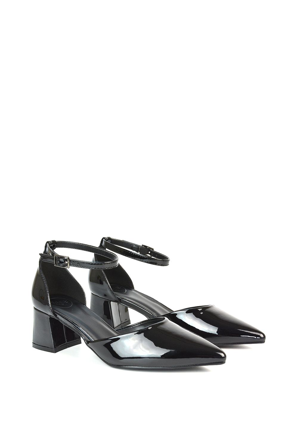 XY London 'Evie' Low Block Heel Pointed Toe Ankle Strap Court Shoes image 4