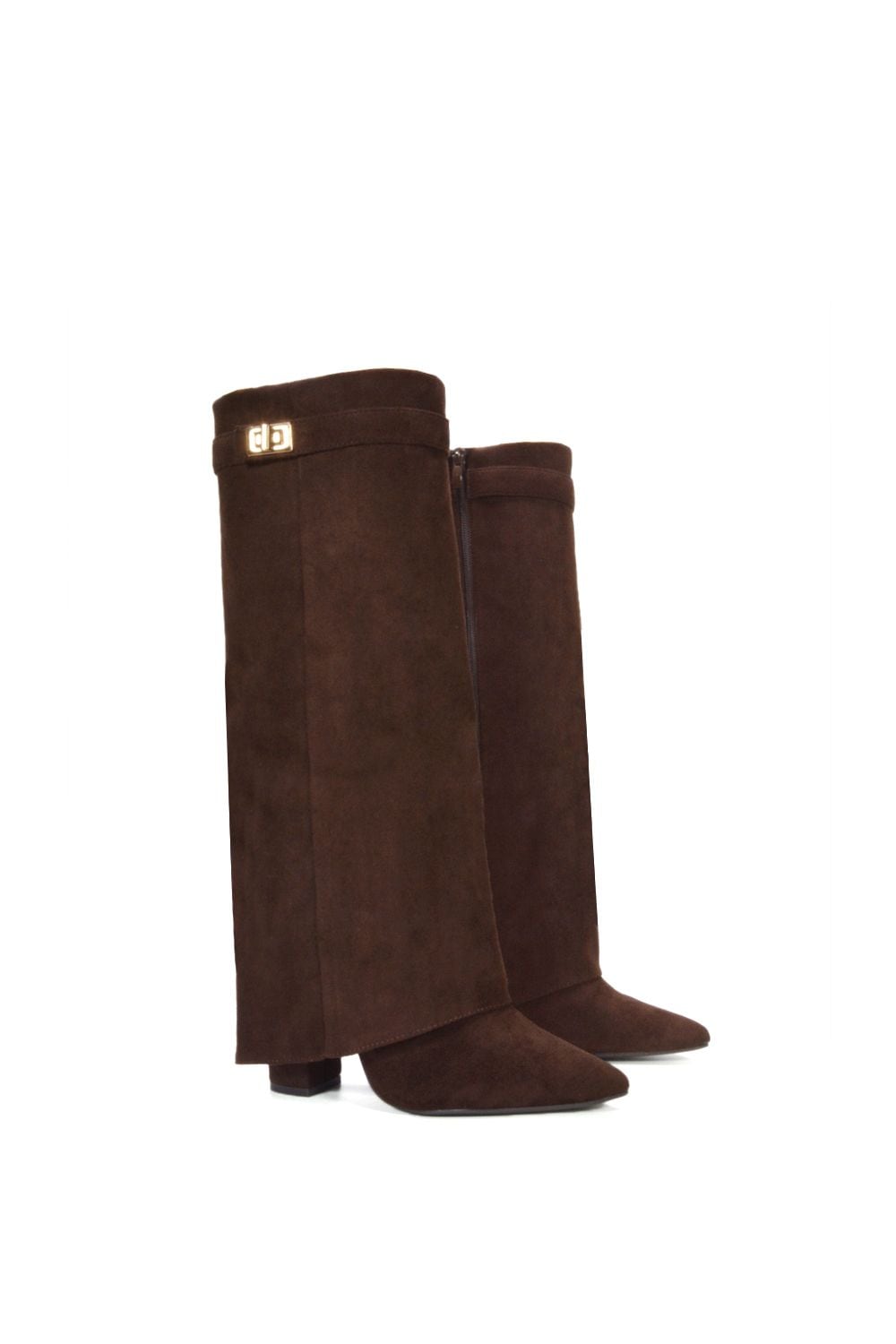 XY London 'Rayna' Block Heel Knee High Foldover Boots With Pointed Toe image 5