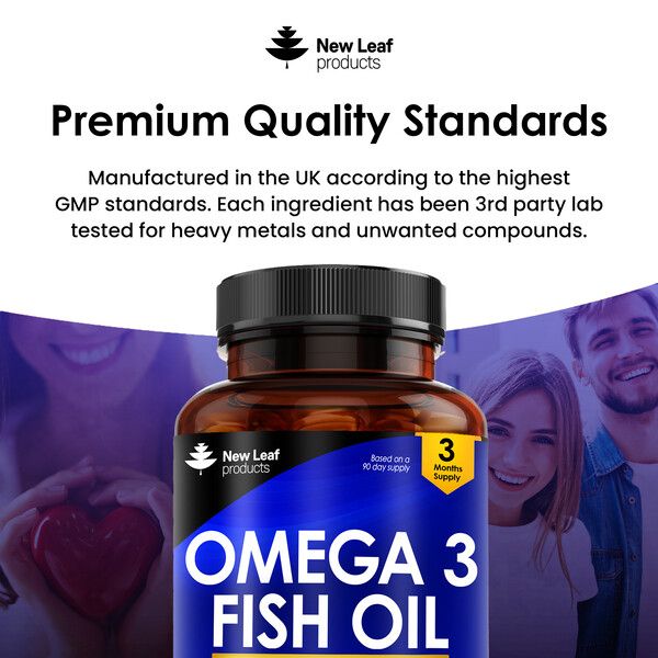 New leaf health Omega 3 2000mg Capsules - High Dose Fish Oil - Enriched with Vitamin E - One A Day Pure Fish Oil Gel Capsule - Helps Maintain Healthy Eyes, Brain Function, & Skin - GMO-Free, GMP, & UK Made image 5
