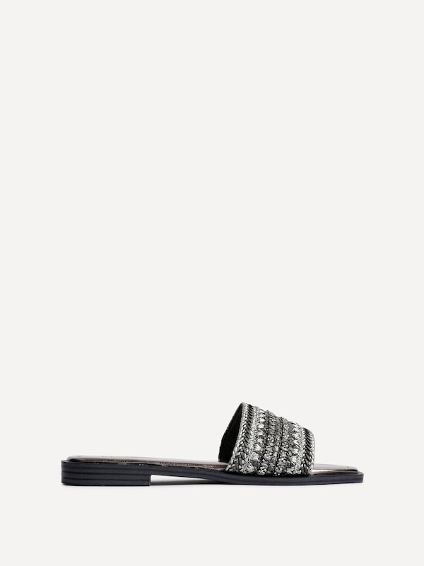 Linzi Fernanda Black Embellished Slip On Sandals