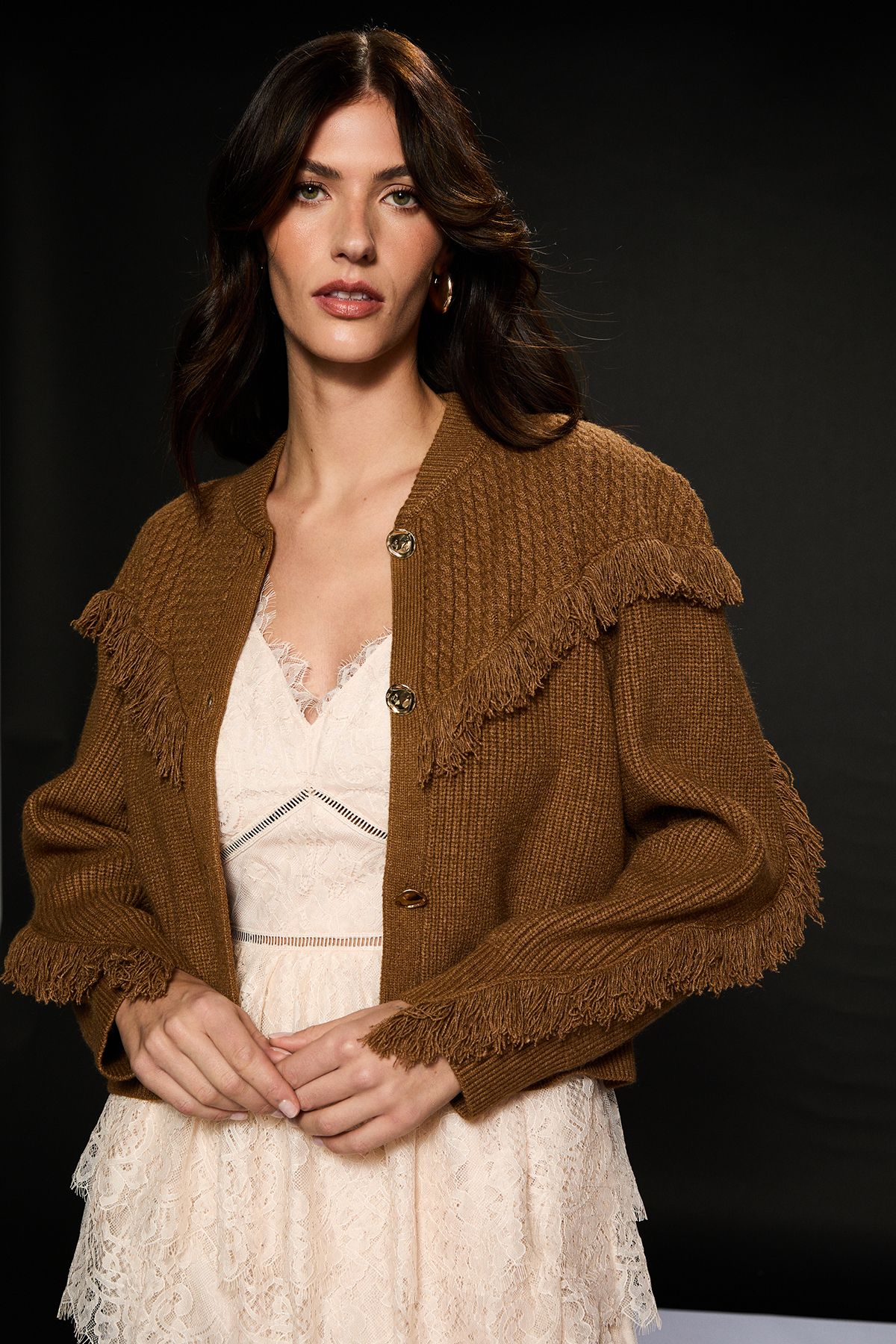 RUNWAY 1.8.1.8 Runway 1.8.1.8. Cable Cardi With Tassel Camel image 2