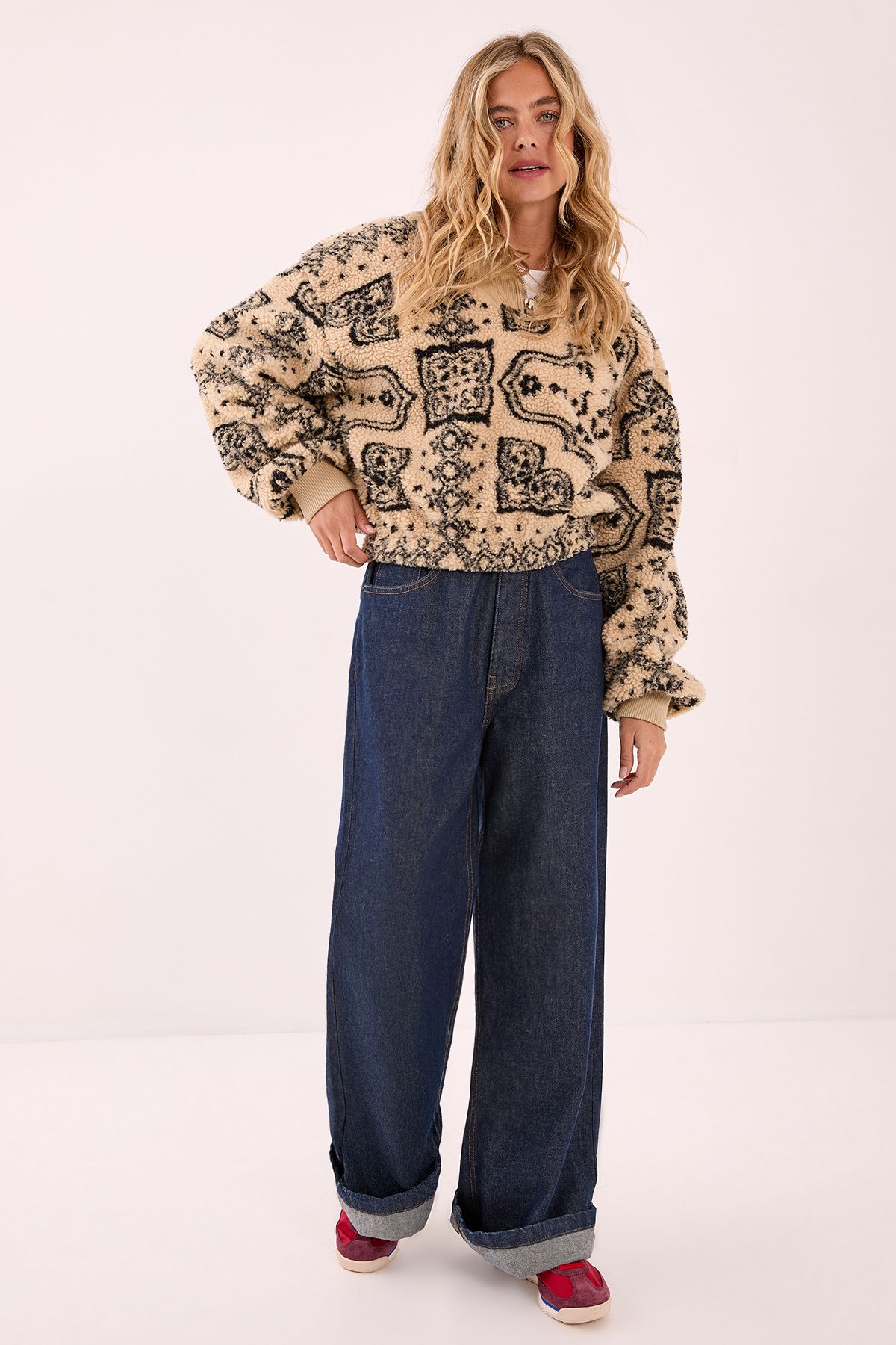 NastyGal Argyle Half Zip Fleece Beige image 2