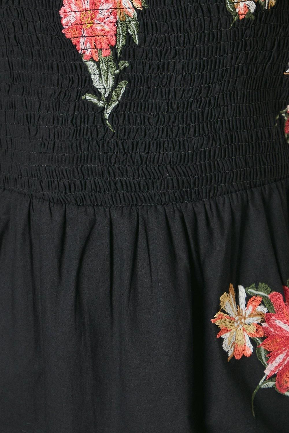 Dorothy Perkins Embroidered Poplin Shirred Bodice Midi Dress Mono image 5