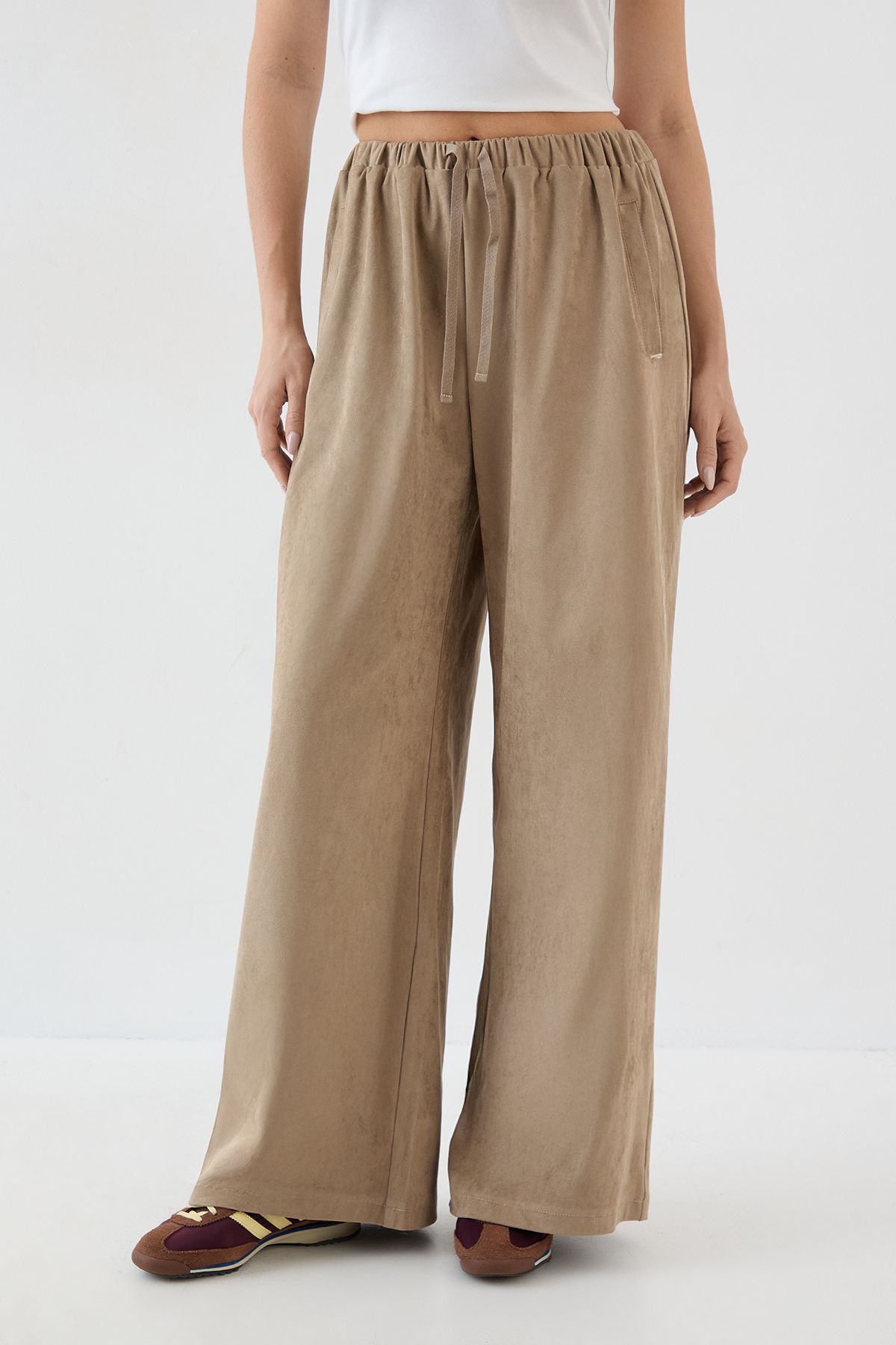 DSGN Studio DSGN Studio Faux Suede Straight Leg Trouser Stone image 3