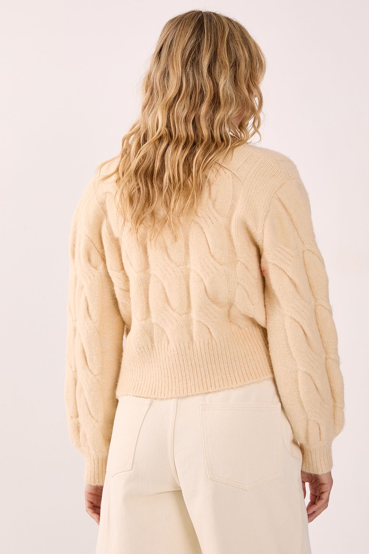 NastyGal Cable Boxy Button Through Cardigan Cream image 3