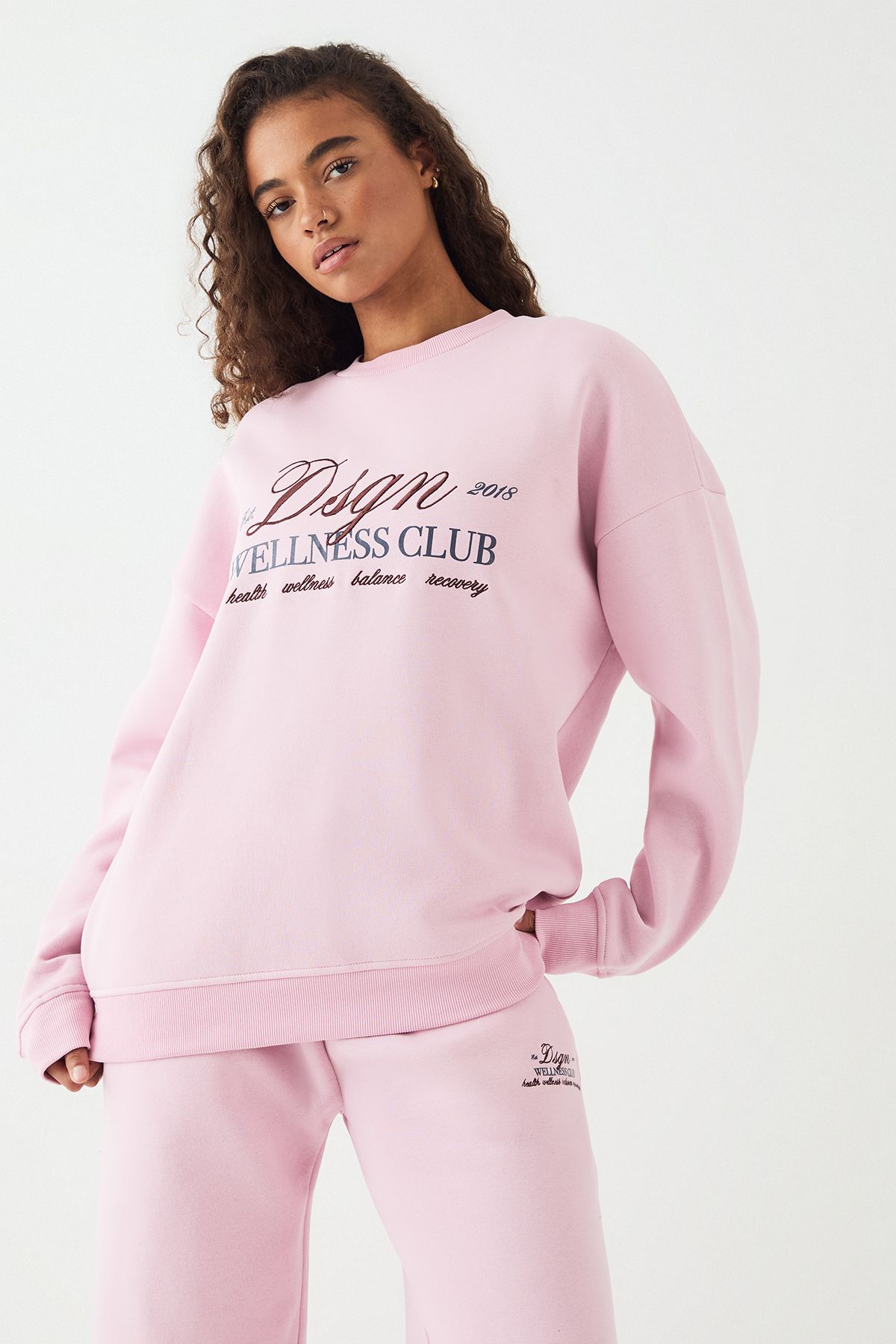 DSGN Studio DSGN Studio Wellness Club Oversized Sweatshirt Tracksuit Pink image 3