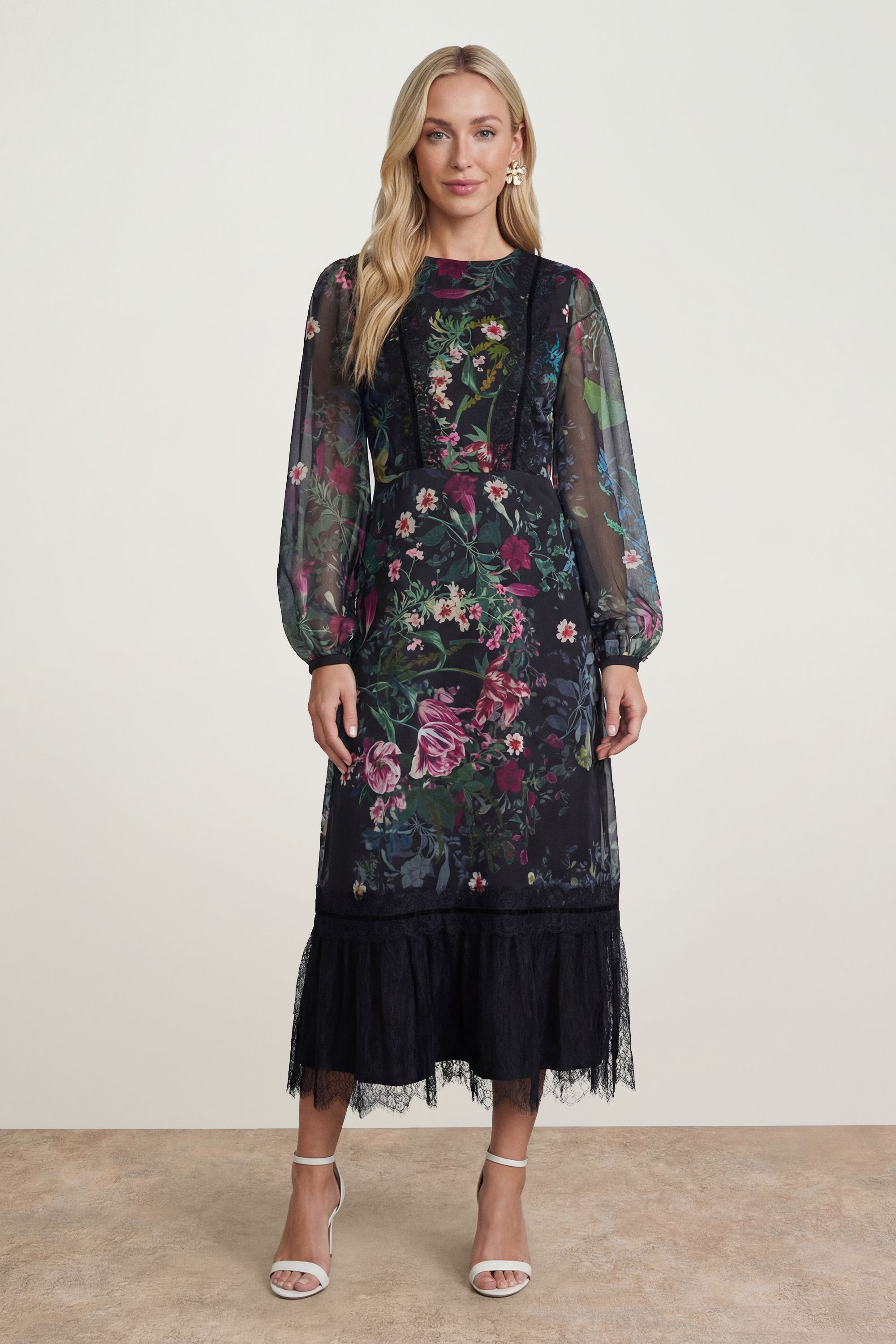 Oasis Yoryu Chiffon Printed High Neck Maxi Dress Purple