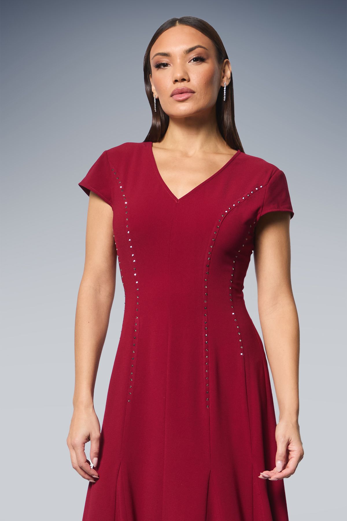 Principles Studded Fit & Flare Crepe Midi Dress Berry image 2